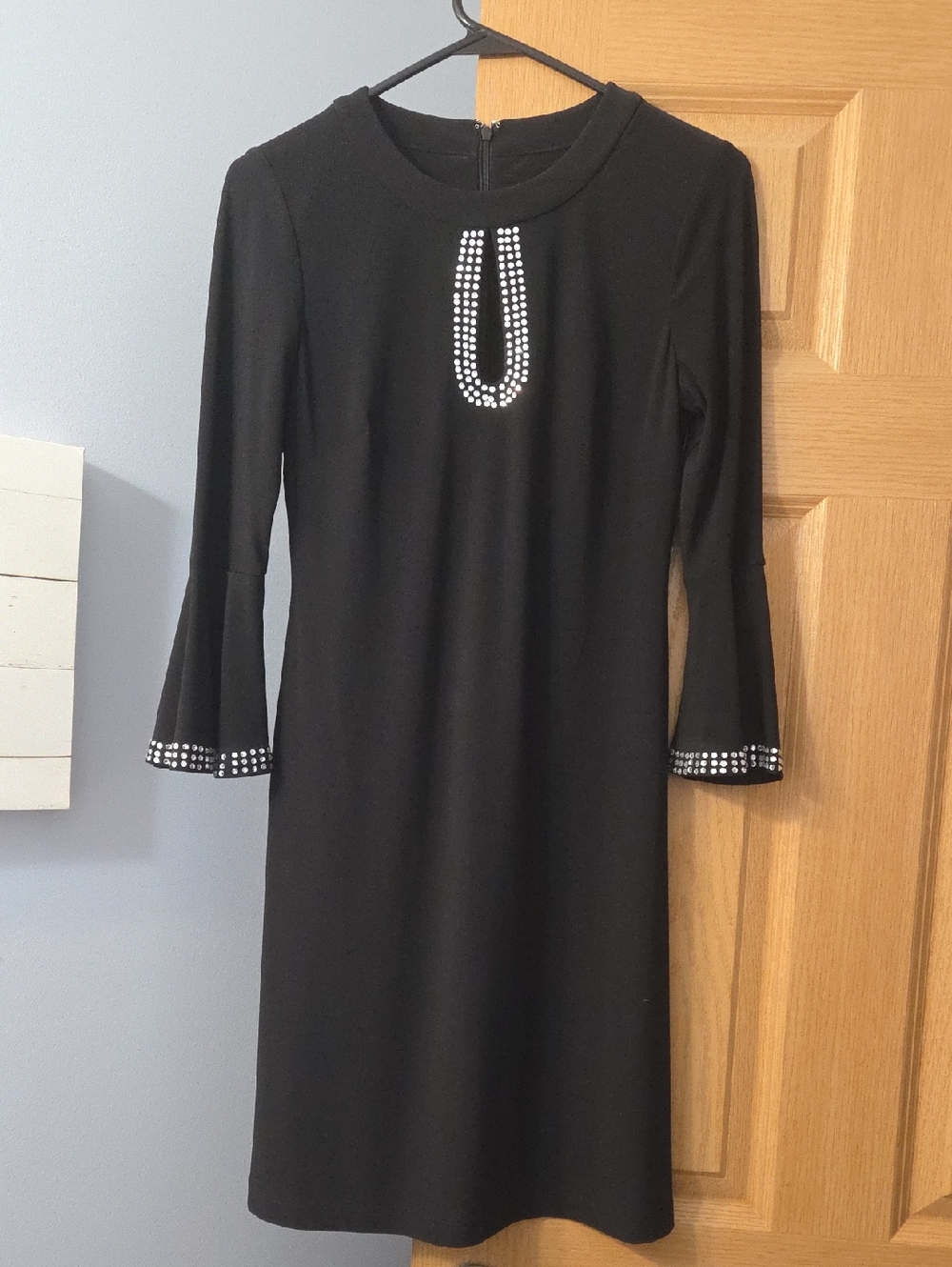 Tommy Hilfiger Black Long-Sleeve Dress with Rhinestone Detail